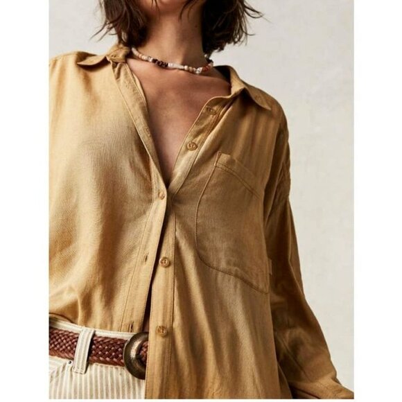 Free People Boho Oversized Tie Dye Buttondown Linen Blend Shirt Size M $198 - Picture 4 of 7